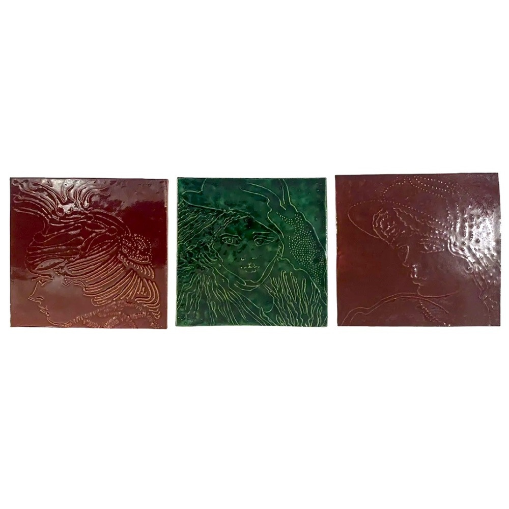 Lot (3) Vintage Susan Steven Kemenyffy SSK Studio Art Pottery Tiles 11.5” x 12”